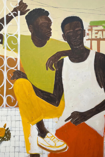 Ian Micheal, Rooftop romance (detail). Courtesy of Maybaum Gallery