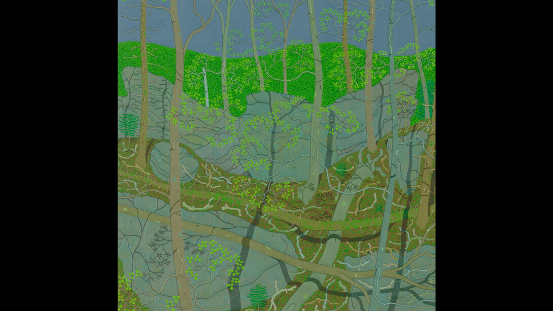 Gregory Hennen, April Green Wyatt Mt., 2019, signed, dated and titled on verso, oil on panel, 18x18 inches. Courtesy of the artist and Kenise Barnes Fine Art
