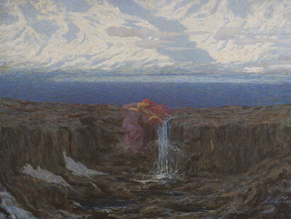 Emilio Longoni, La voce del ruscello, olio su tela, 100 x 140 cm