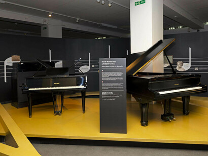Petrof 160.t Piano as a technical masterpiece, exhibition view. Courtesy of Národní technické muzeum