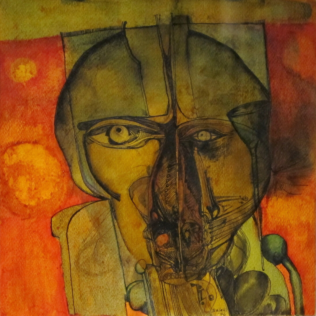 Ibrahim El Salahi, Untitled, 1976, colored inks on paper, 15x15 inches, 38x38 cm, Courtesy Skoto Gallery