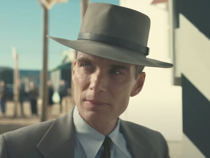 Cillian Murphy, in Oppenheimer movie as J. Robert Oppenheimer wearing a hat