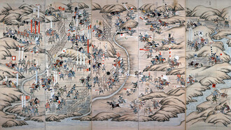 Representación de la Batalla de Nagashino, un parteaguas en la forma de hacer la guerra en Japón (detalle)
