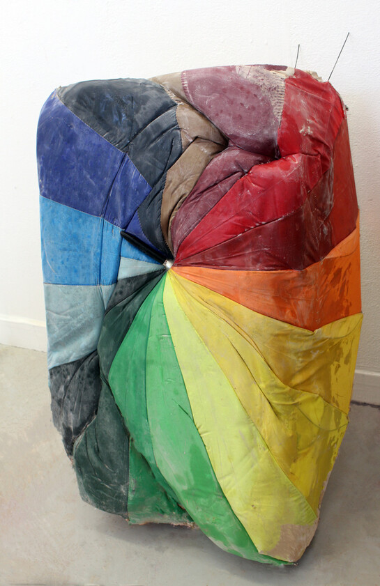 Sophie Giller, Umbrella Box (Rainbow), 2015. Umbrella, plaster, found objects