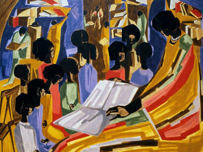 Obra de la serie «La biblioteca» de Jacob Lawrence