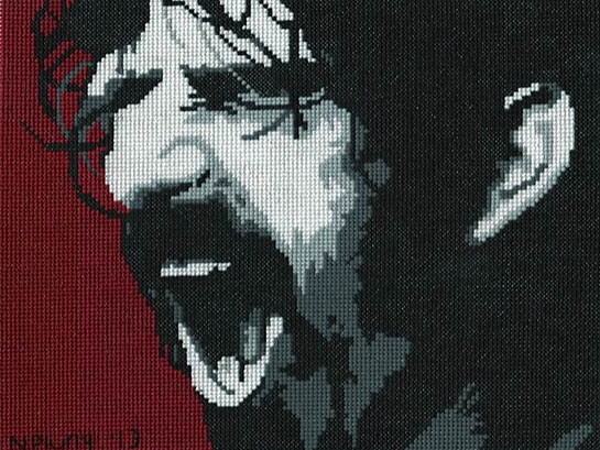 Nathan Plung, Portrait of Frank Zappa, Cross-Stitch, 8" x 10"
