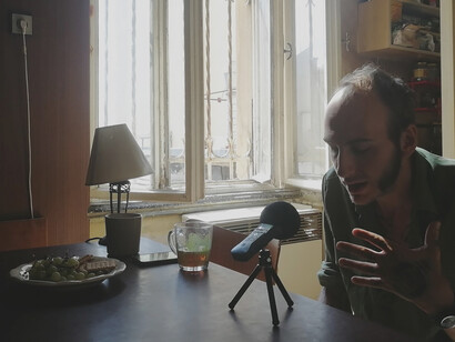 While recording his slam Metro-nom on the voice recorder, photo by Martina Kroa