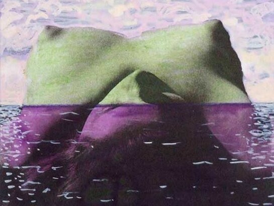 Catherine Barron, Twin peaks island, acrylic ink & coloured pencil on paper, 9.2 x 12.5 cm