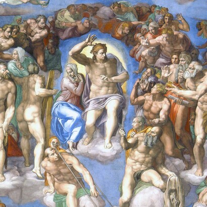Michelangelo Buonarroti, Giudizio universale, tra il 1536 e il 1541 su commissione di Papa Clemente VII per decorare la parete dietro l'altare della Cappella Sistina. Città del Vaticano