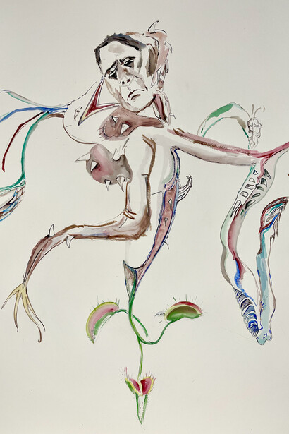 Maro Michalakakos, In Orbit (Specimen 149), 2021, watercolor on paper, 150 x 320 cm. Courtesy Kalfayan Galleries