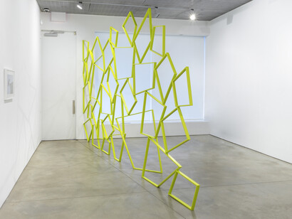 Isabel Nolan, What remains of an occasion that had not lasted, 2013; mild steel and PU Satin Lacquer, archival pigment print on Hahnemühle paper, framed, 572 x 295 x 55 cm / 225.2 x 116.1 x 21.7 element one, 43 x 57 cm / element two 16.9 x 22.4 in framed element two