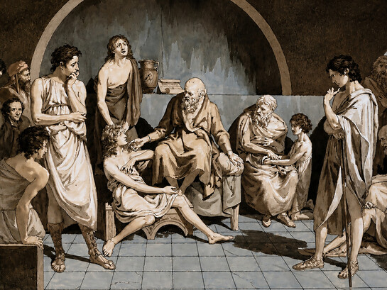 Early drawing of "The Death of Socrates" by Jacques-Louis David, created around 1782