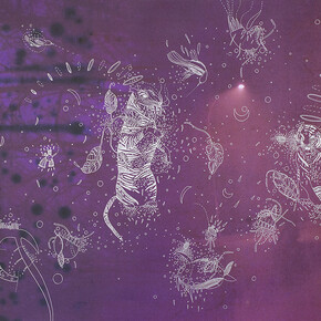 Giulia Lazzaron, Tigri nella giungla urbana, 2019, incisione all'acquaforte su fotografia ottenuta da pellicola modificata chimicamente, carta Hahnemühle applicata su cartone antiacido con retro-telaio, cm 50x72. Esemplare 1/1.