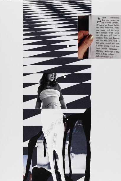 Frances Stark, Every other eye in this world is dying to hear, 2014, collage on paper, 30 x 22 inches (76.20 x 55.88 cm). Photo: Marcus Leith, Courtesy of greengrassi, London