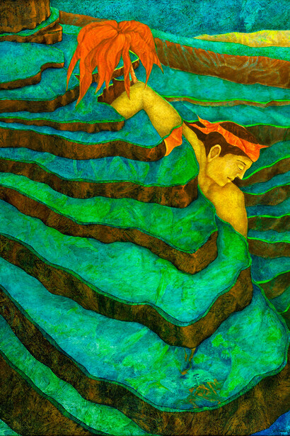 Agostino De Romanis. A protezione delle risaie, 2005, olio su carta rintelata, cm. 100 x 70
