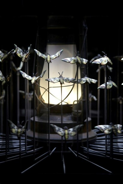 Detail from: Matt Collishaw, Magic Lantern Small, 2010. Steel frame, glass, two-way mirror, aluminium, LED lights and motor. 200 x 120 x 120 cm
