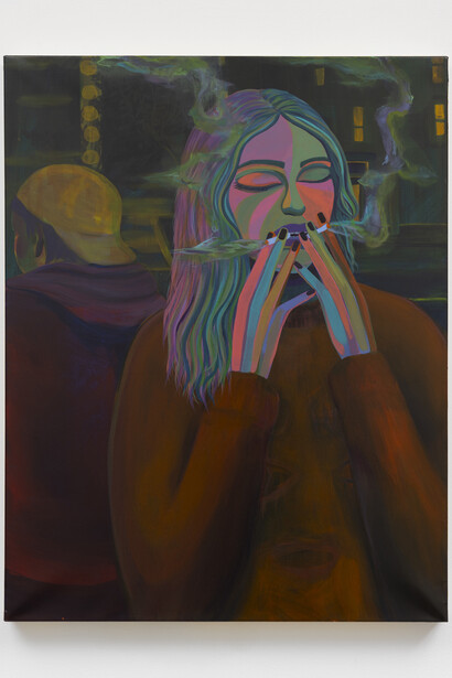 Danielle Roberts,
burning at both ends, 2023,
acrylic on linen,
32 x 25 in,
81.3 x 63.5 cm. Courtesy of the artist and Micki Meng Gallery