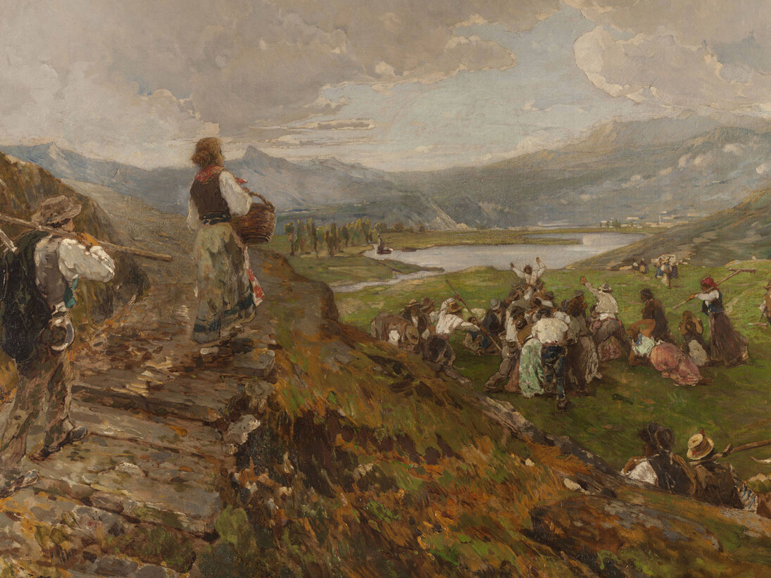 Filippo Carcano, Progresso e ignoranza, olio su tela, 99,77x199,5 cm. Courtesy of Gallerie Maspes