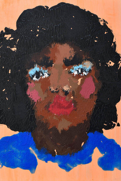 Dana Robinson,
Angela Sims Has Many Interests (detail),
Acrylic on wood panel,
24" x 18". Courtesy of the artist and Johansson Projects