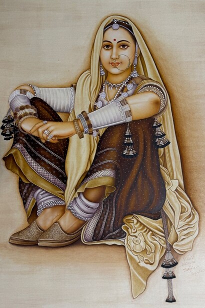 Ritratto di una donna con abiti tradizionali, Mukesh Art Gallery