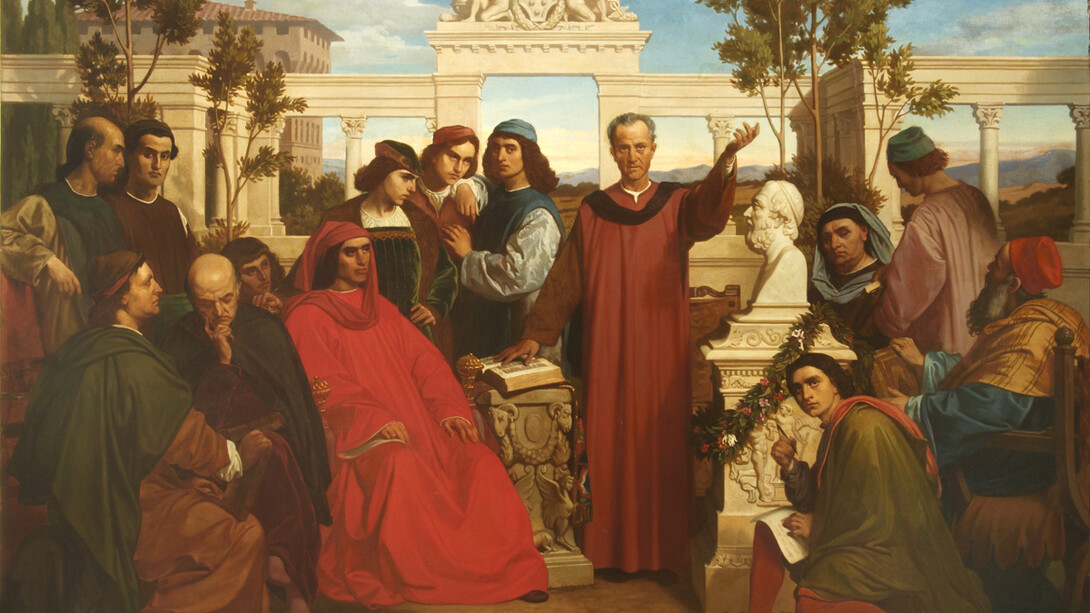 Luigi Mussini, (1813–1888). El cumpleaños de Platón, 1862, celebrado en la Villa di Careggi por Lorenzo el Magnífico