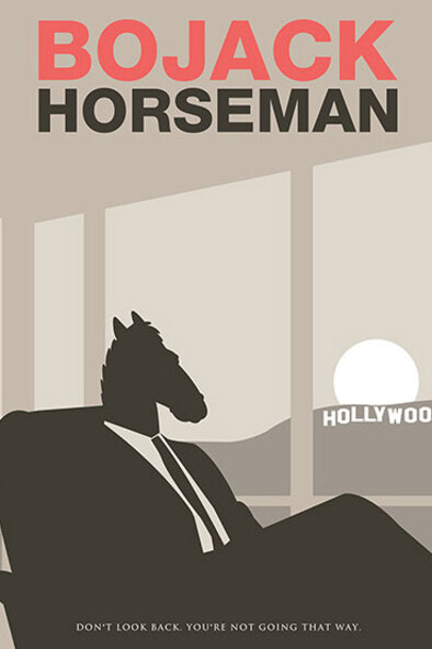 BoJack horseman: the Netflix animated series gets a noir-style poster featuring the anthropomorphic horse in Hollywood's shadowy landscape