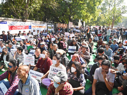 Demonstration demanding Constitutional safeguards for Ladakh - democratic dissent supported by NAPM, Feb. 2023 @ Ashish Kothari