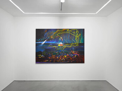 Rember Yahuarcani, Here lives the origin, exhibition view. Courtesy of Josh Lilley Gallery