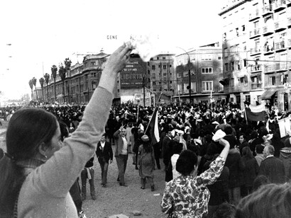 Anti-Marxist women wave white handkerchiefs in Santiago, Chile, September 5, 1973, as they demand the resignation of President Salvador Allende