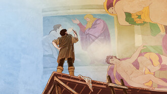 Cover of the book Michelangelo and the dream of the Sistine Chapel co-authored by Valentina Ansuini and Jade Bajeot and Illustrated by Sabrina Gabrielli