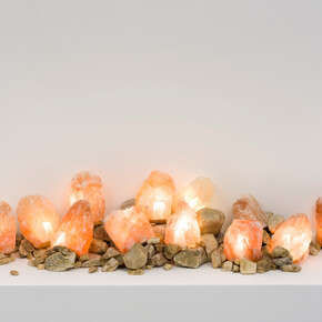 Nancy Dwyer, What, 2014, carved salt crystals, river rocks, electrical wiring, dimensions variable (shown 12 x 54 x 14 inches) unique