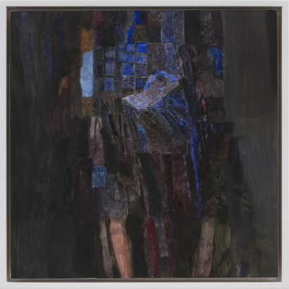 Ellen Siebers, Blue Sleep, 2023, oil on panel, 13x13 inches framed. Courtesy the artist and Parrasch Heijnen, Los Angeles