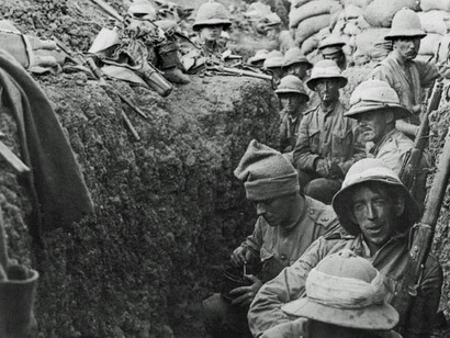 Soldados irlandeses en una trinchera en Galípoli en 1915
