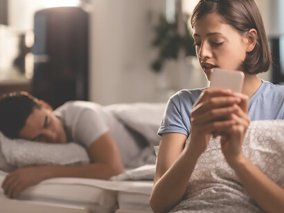 Young woman is secretly sending text messages