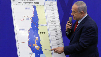 Benjamin Netanyahu durante el anuncio de su promesa electoral en septiembre de 2019 de anexar parte de Cisjordania al territorio de Israel