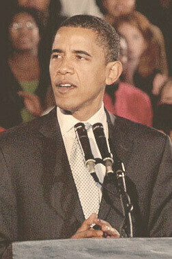 Barack Obama during a speech at Tulane University, New Orleans, in 2008