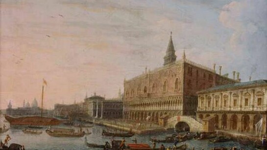 Pietro Bellotti, Il Molo verso ovest con il Palazzo Ducale, cm 38 x 48,5, Londra, collezione privata