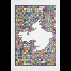 Lordy Rodriguez, Siling Lake Tibet, 2023, ink on paper, 30x21 1/2 inches. Courtesy of the artist and Hosfelt Gallery