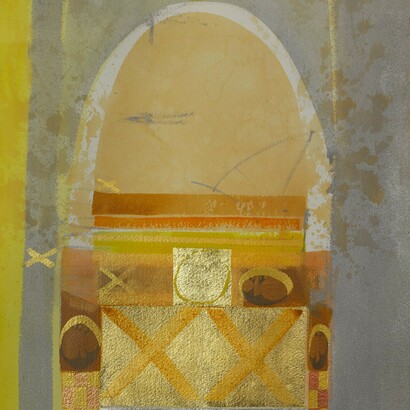 Brian Ferran, Iona II, acrylic, gold and sliver leaf on canvas 76 x 56 cm
