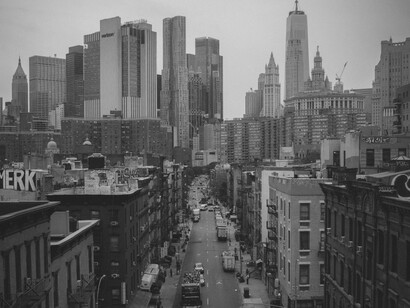 A view of Downtown Manhattan from the old neighborhoods of New York City, USA 