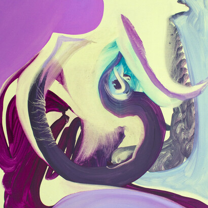 Katrine Roberts, My head turned a soft and fuzzy violet grey, oil on board, 50 x 60 cm