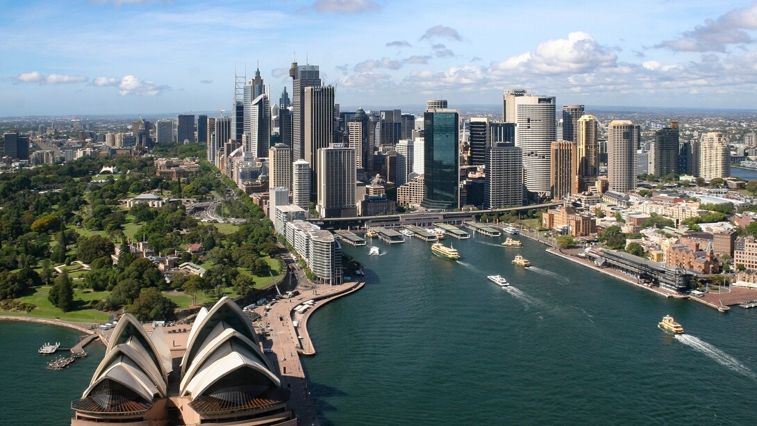 Vista aérea de la ópera y el puerto de Sydney