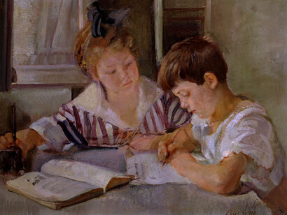 Armando Spadini, Kids studying (1918), Gualino Collection