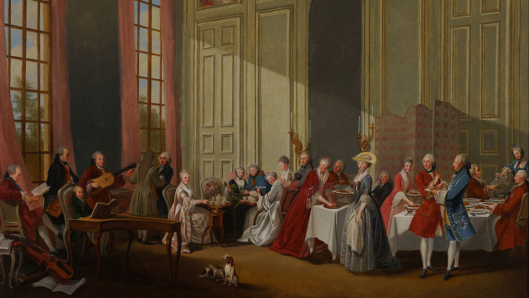 Michel-Barthélémy Ollivier, English tea in the salon des Quatre-Glaces at the Maison du Temple (detail), 1770. Courtesy of Morgan Library and Museum 