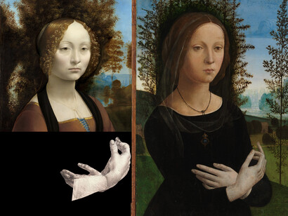 Comparison between the portrait of Leonardo da Vinci and that of Lorenzo di Credi, dated about 1490, relating to Ginevra Sforza - Metropolitan Museum of Art, New York