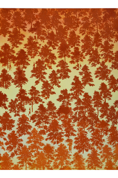Rikuji Makabe, time and space - red forest, 2015, oil on canvas, 130.3 x 97 cm