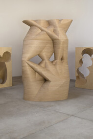 Nigel Hall - Here and Now, There and Then (floor mounted), 2016. Birch plywood, centre column 212cm high, blocks 146.5 cm high
