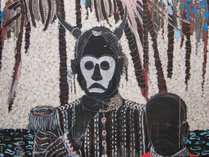 La boîte de Pandore, 2013, Huile, gouache, crayon, encre de Chine sur carton ondulé, 200 x 150 cm, Courtesy de l'artiste et galerie Anne de Villepoix, Paris