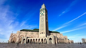 Morocco's iconic mosque overlooking the Atlantic, symbolising the meeting of tradition, openness, and national confidence
