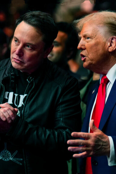 Donald Trump e Elon Musk parlano durante un evento al Madison Square Garden, 16 novembre 2024